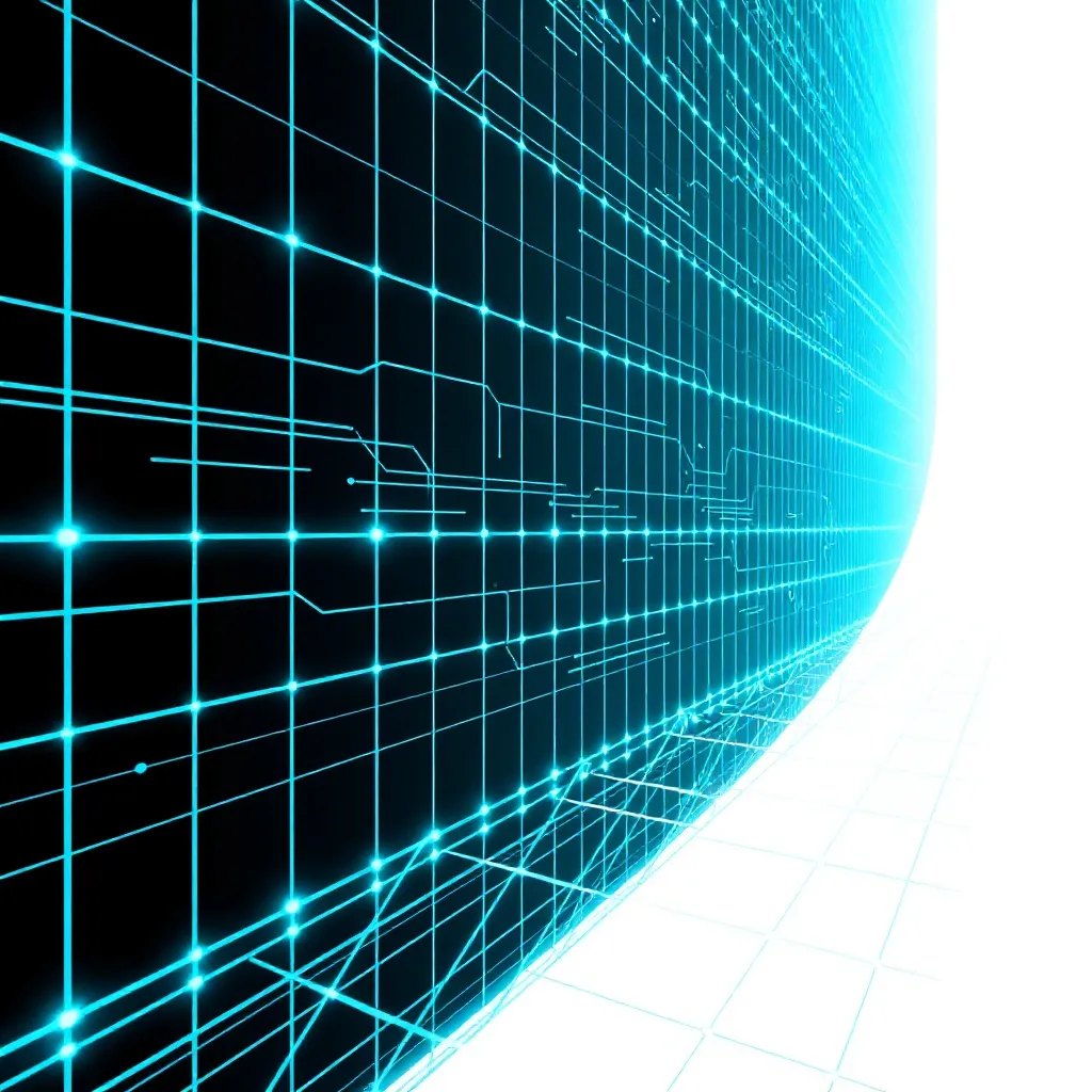 Abstract high-tech digital grid with glowing cyan lines and